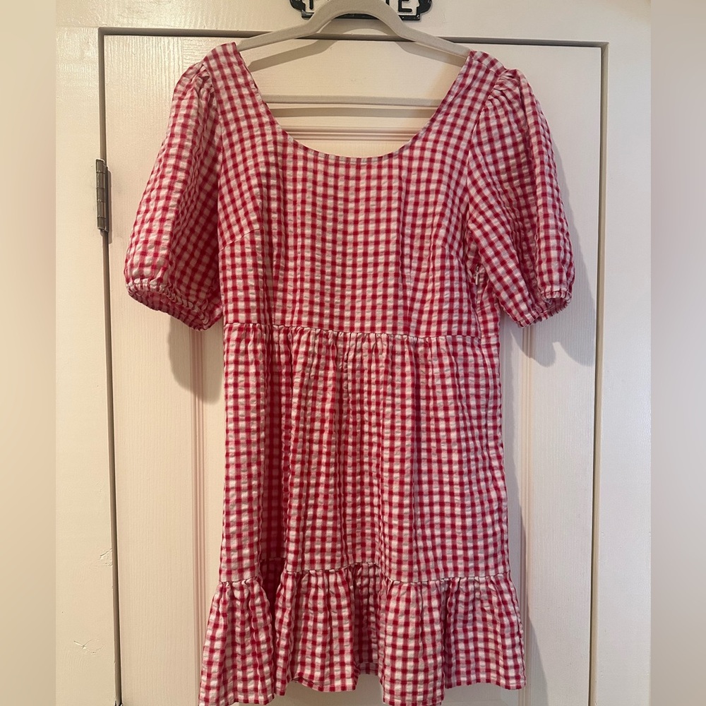 Loft Size 10 Red Gingham Tie Back Flounce Swing Dress